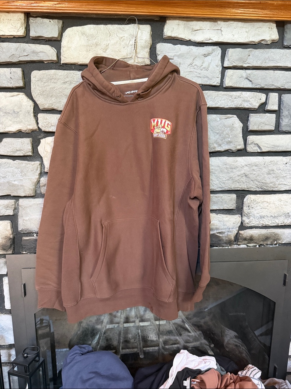Sport-Tek Brown Hooded Sweatshirt with mug Rootbeer patch